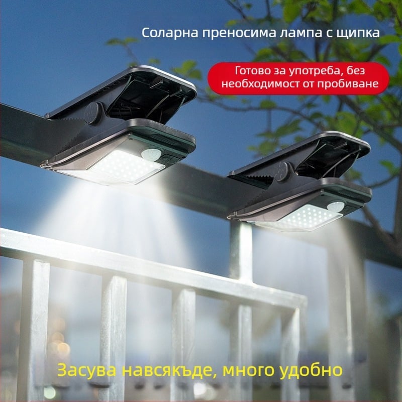 Соларна външна LED стенна лампа с детектор за движение за двор и градина