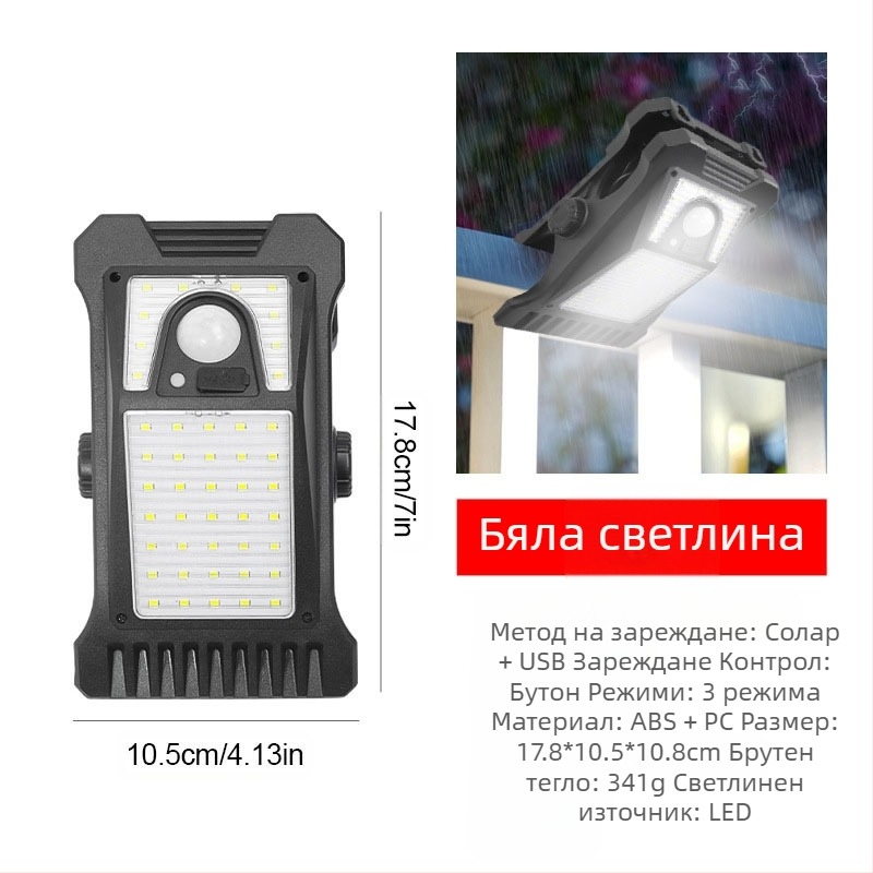 Соларна външна LED стенна лампа с детектор за движение за двор и градина