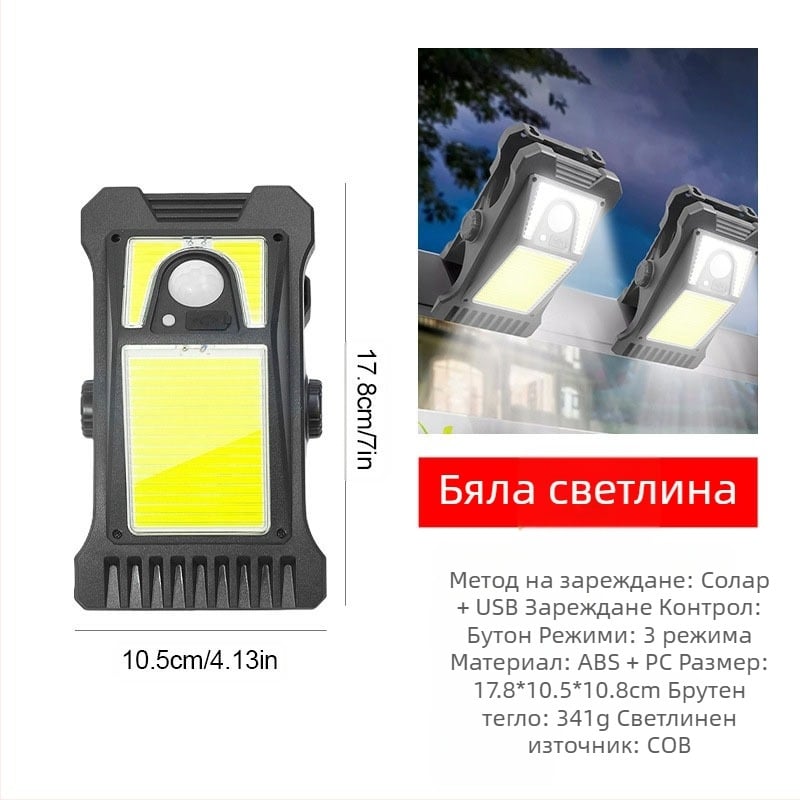 Соларна външна LED стенна лампа с детектор за движение за двор и градина