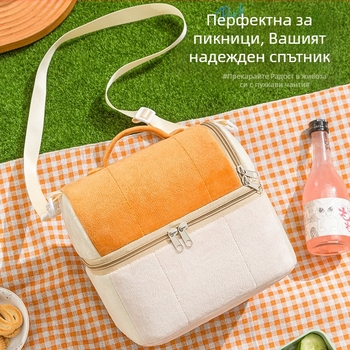 Чанта за обяд с двойна плюшена изолация, преносима чанта за обяд, фланелено PVC топлоизолационен филм; модел: Фланелена чанта за тост; функция: топло и студено запазване; подходяща за пътуване