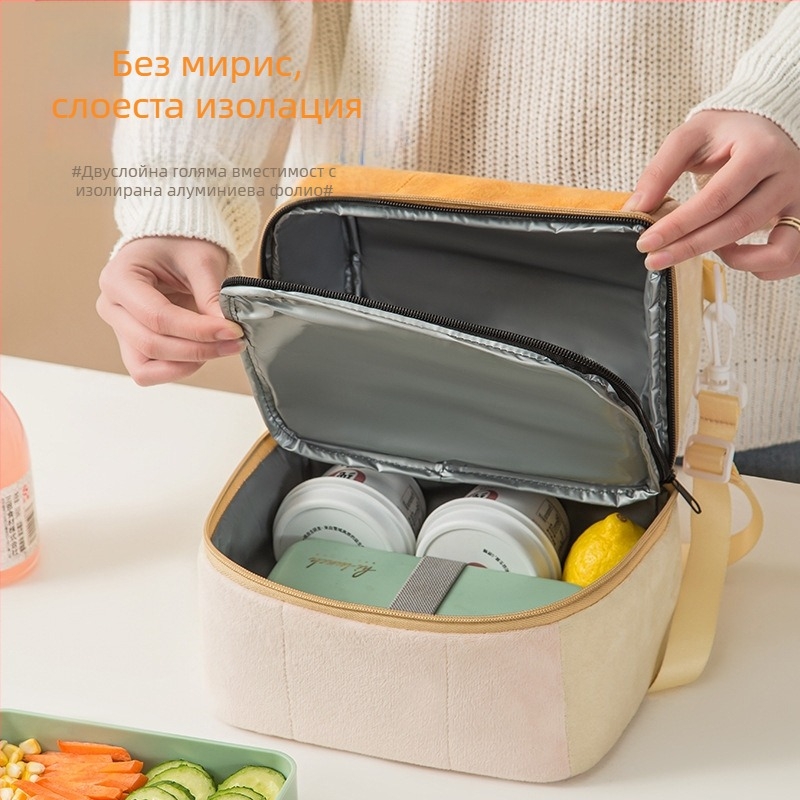 Чанта за обяд с двойна плюшена изолация, преносима чанта за обяд, фланелено PVC топлоизолационен филм; модел: Фланелена чанта за тост; функция: топло и студено запазване; подходяща за пътуване