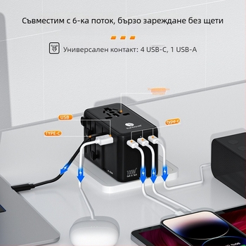 Kantravel PD70W бързозареждане пътен адаптер с кабел за данни — универсална розетка, глобална съвместимост
