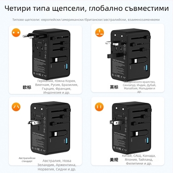 Kantravel PD70W бързозареждане пътен адаптер с кабел за данни — универсална розетка, глобална съвместимост