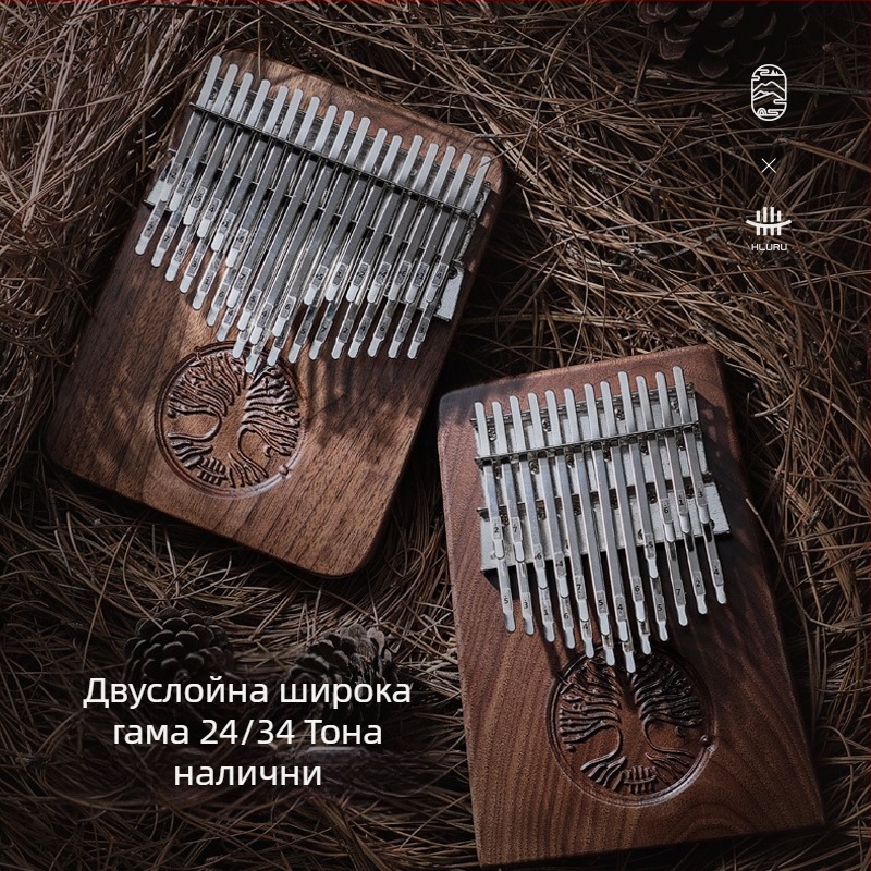 Калимба за палец, 24 тона, ключ C, двупластова, включва полутонове