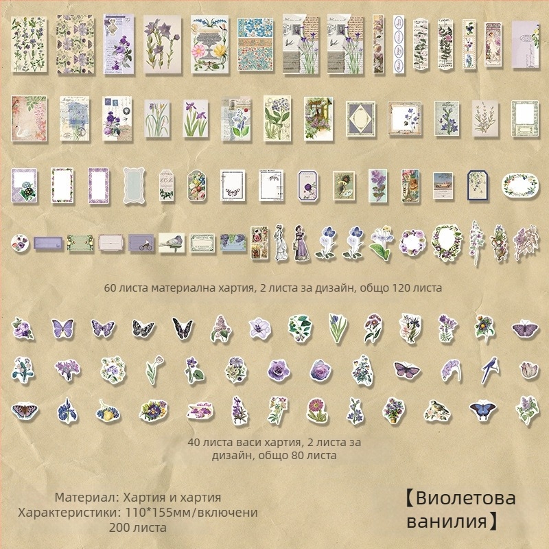 Декоративен основен лист за DIY дневник със флорални мотиви, серия Infeel.me Flower and Wine, японски стил печат, 4 дизайна, подходящ за залепване