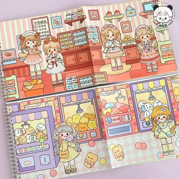 Tirado Комплект стикери за облекло на момичета – принцеси, сцени за преобличане и грим, хартия с покритие, анимационен стил, стикери и печат, ръчна изработка