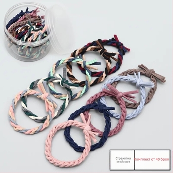 Аксесоар за коса - Връзка за коса с възли, смесени материали, ръчна изработка, естествен стил