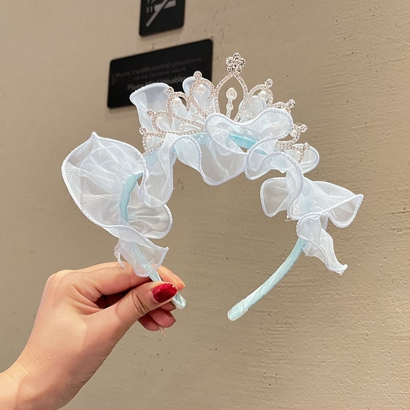Детска корона за глава с мрежеста тъкан и панделка — ръчна изработка, корейски стил, аксесоар за коса принцеса