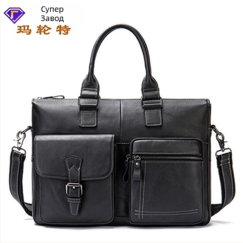 Малтете кожена бизнес чанта за лаптоп, от кожа на първи слой, водоустойчива и разширяваща се