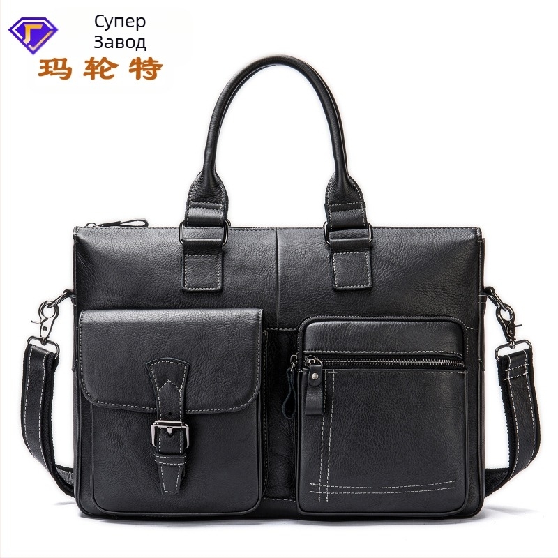 Малтете кожена бизнес чанта за лаптоп, от кожа на първи слой, водоустойчива и разширяваща се