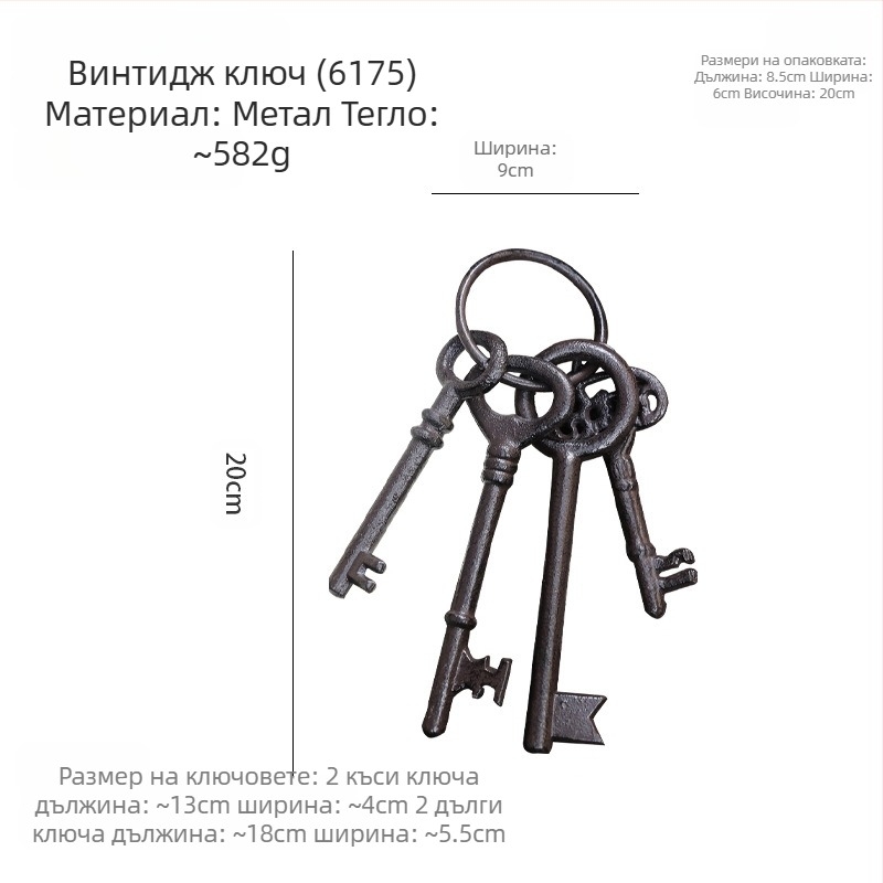 Ключодържател-стенен декор — ковано желязо, геометрична форма, модерен минималистичен стил, европейски винтидж вдъхновение, готов за подарък