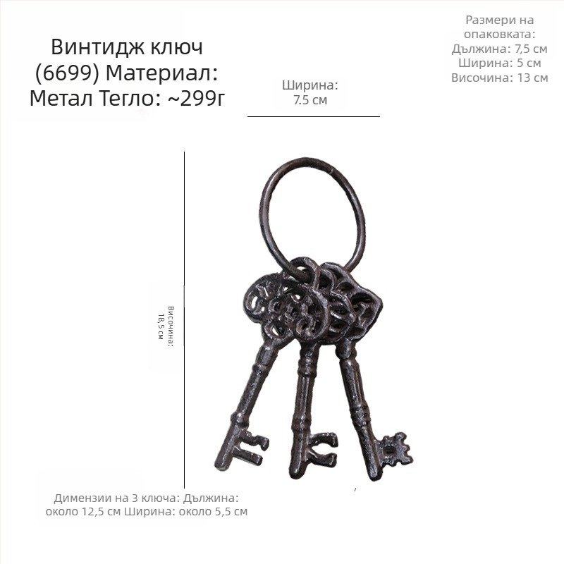Ключодържател-стенен декор — ковано желязо, геометрична форма, модерен минималистичен стил, европейски винтидж вдъхновение, готов за подарък