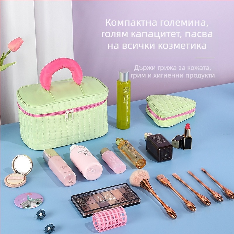 Козметична чанта, водоустойчива, ултра-лека, едноцветен дизайн, полиестерна подплата