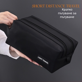 Чанта за тоалетни принадлежности с разделение сухо/мокро и двойни ципове, унисекс, водоустойчива, стил бизнес елит (Материал: филм + жакардов оксфорд; Подплата: полиестер; Функция: водоустойчива; Разделение сухо/мокро; Пол: унисекс)