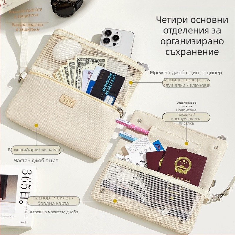 Многофункционална чанта за паспорт и документи - организатор за карти за самоличност и билети, модел A012, плат, офсетен печат