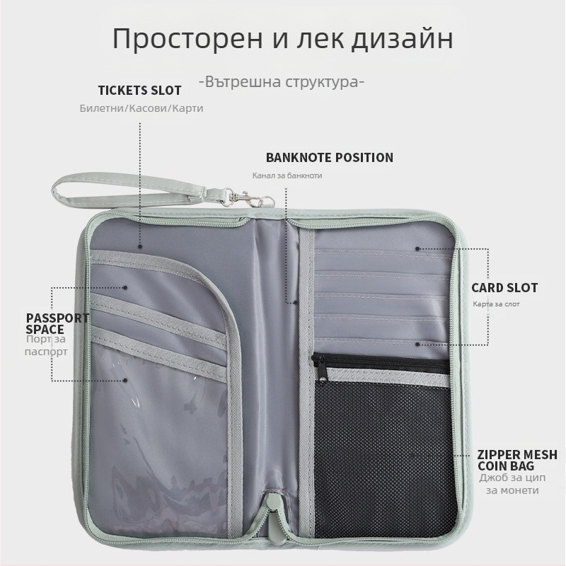 Лек паспорт чантичка с антикрадна защита, полиестер, ръчен дизайн, мултифункционален пътнически органайзер Nordic стил