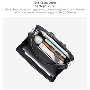Мъжка кожена кръстосана чанта, урбан стил, полиестерна облицовка, пролет 2025, за бизнес пътувания