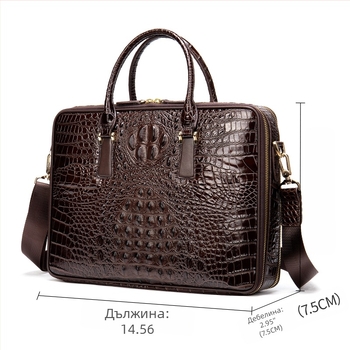 Делова чанта от естествена кожа с крокодилски модел, кожа от първи слой телешка кожа, полиестерова подплата, износоустойчива