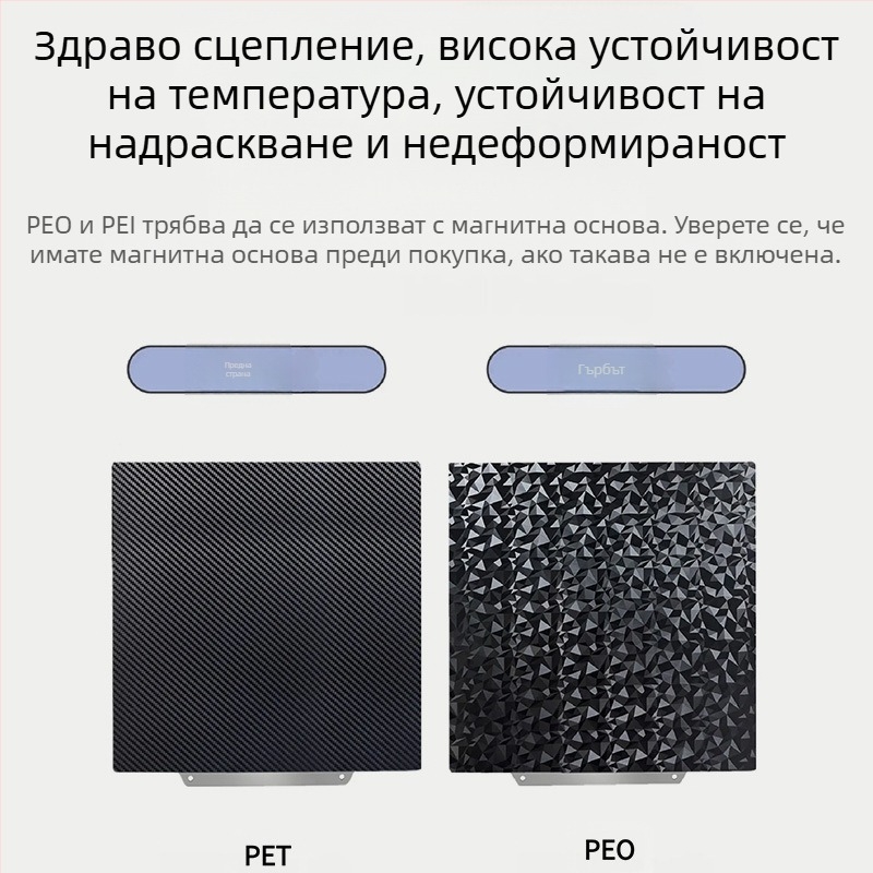 PEI гореща платформа за 3D принтер с магнитна основа и двустранна текстурирана повърхност