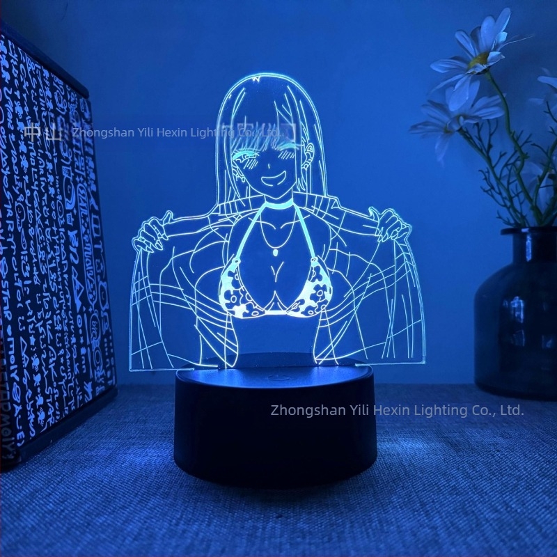 3D нощна лампа, секси аниме красавица серия, подарък, управление чрез докосване и дистанционно, 16 различни цветове