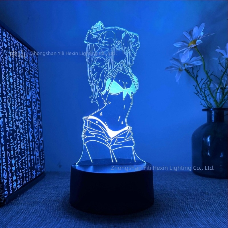 3D нощна лампа, секси аниме красавица серия, подарък, управление чрез докосване и дистанционно, 16 различни цветове