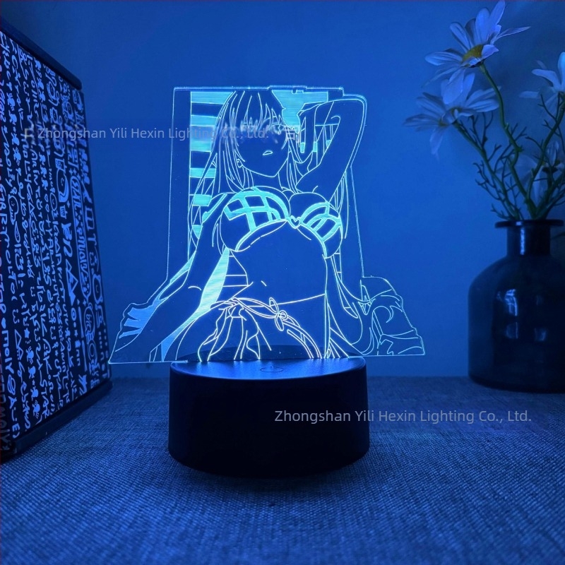 3D нощна лампа, секси аниме красавица серия, подарък, управление чрез докосване и дистанционно, 16 различни цветове