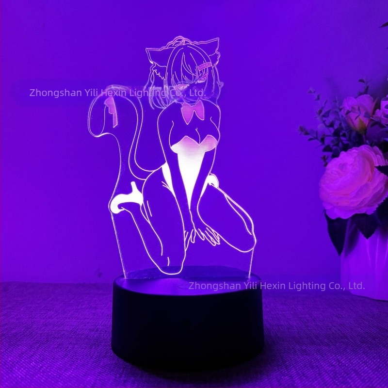 3D нощна лампа, секси аниме красавица серия, подарък, управление чрез докосване и дистанционно, 16 различни цветове