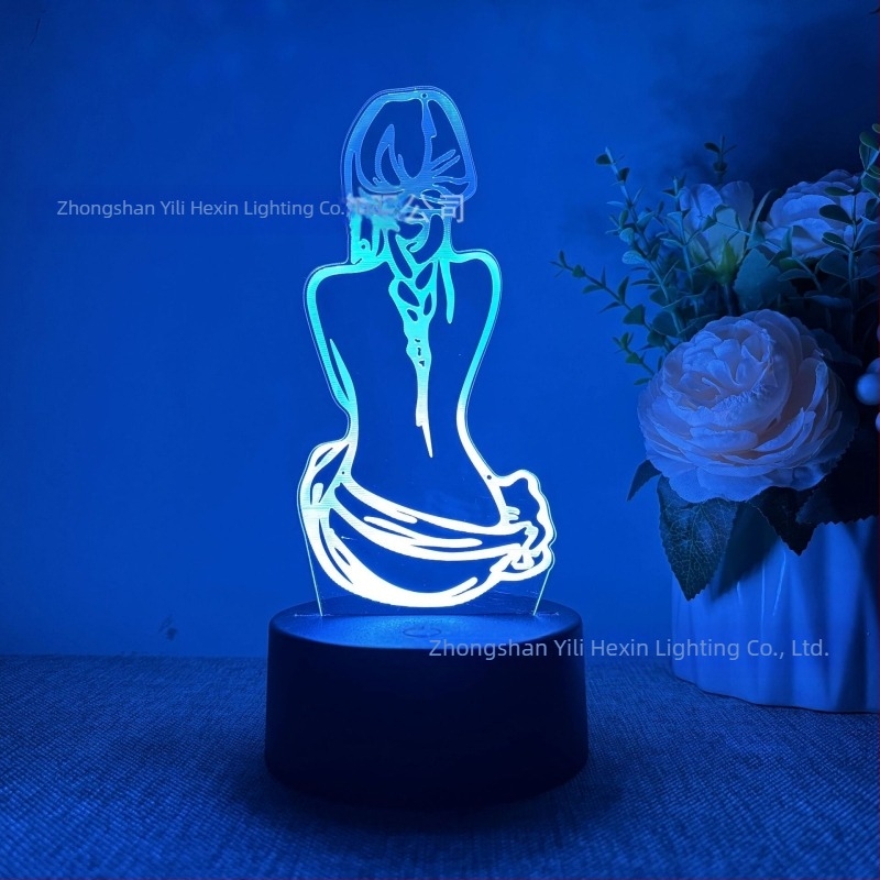 3D нощна лампа, секси аниме красавица серия, подарък, управление чрез докосване и дистанционно, 16 различни цветове