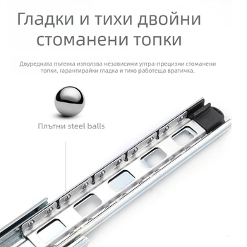 Трисекционна чекмеджетна плъзгаща релса с демпфер – модел 35, стоманена, поцинкована, марка Guxin, модерен минималистичен стил