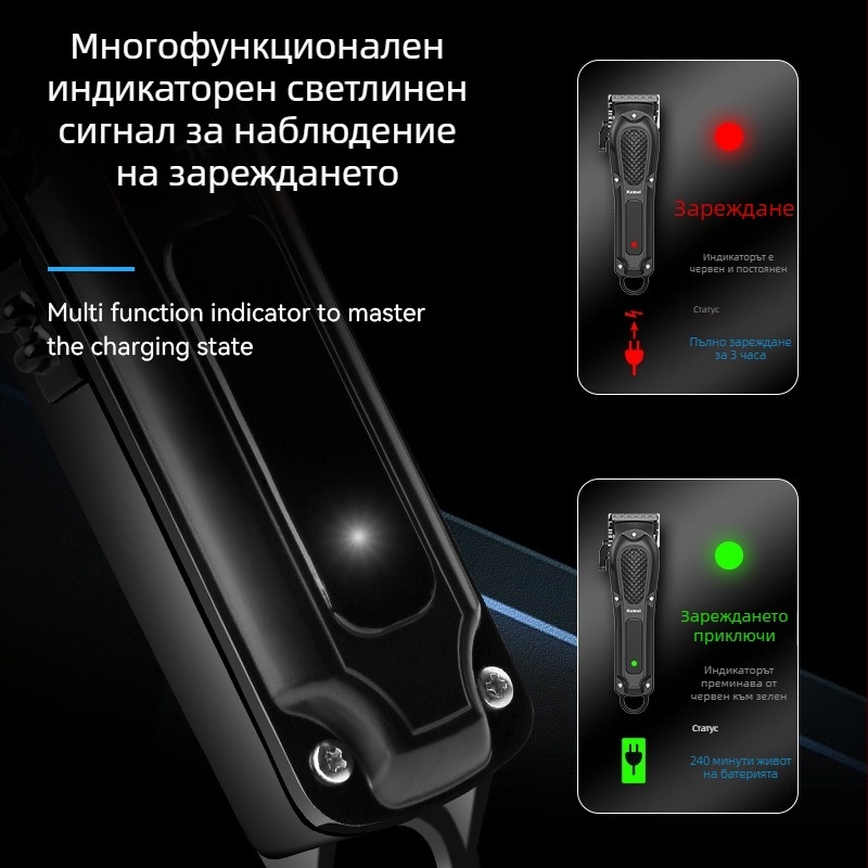Kemei KM-1071 Професионален електрически подстригвач с USB зареждане, мотор с четки, режеща глава от неръждаема стомана, ABS корпус, вградена батерия 1200–2000mAh, време за работа 1–3 ч
