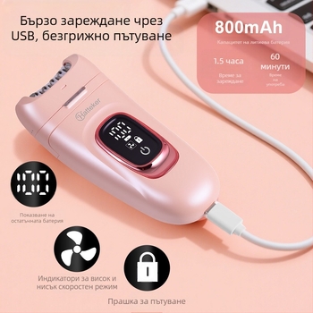 HATTEKER HT-582 USB електрически обезкосмител – 5-в-1 за цялото тяло, глава от неръждаема стомана, мокро и сухо използване, масажор за лице