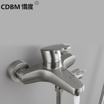 Смесител за вана и душ, неръждаема стомана, стенен монтаж, керамичен клапан, максимална температура 90°C