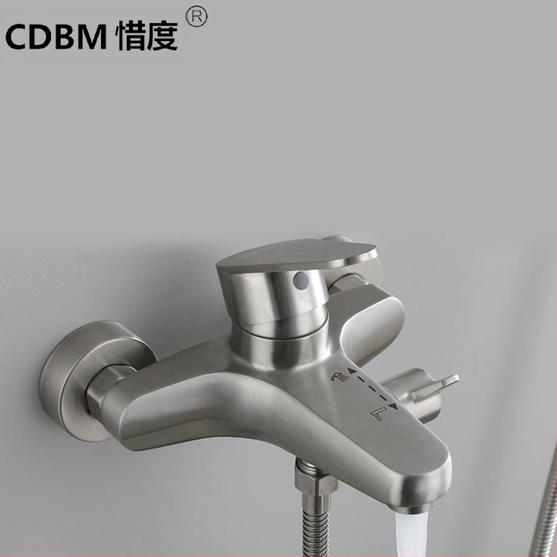 Смесител за вана и душ, неръждаема стомана, стенен монтаж, керамичен клапан, максимална температура 90°C