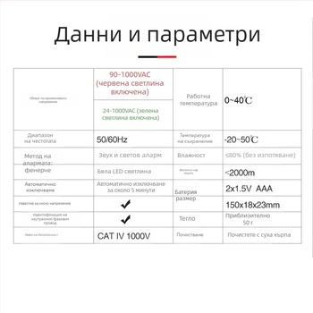 UNI-T UT12D безконтактен тестер за напрежение – висока прецизност, за електротехници, диапазон 24–1000 V