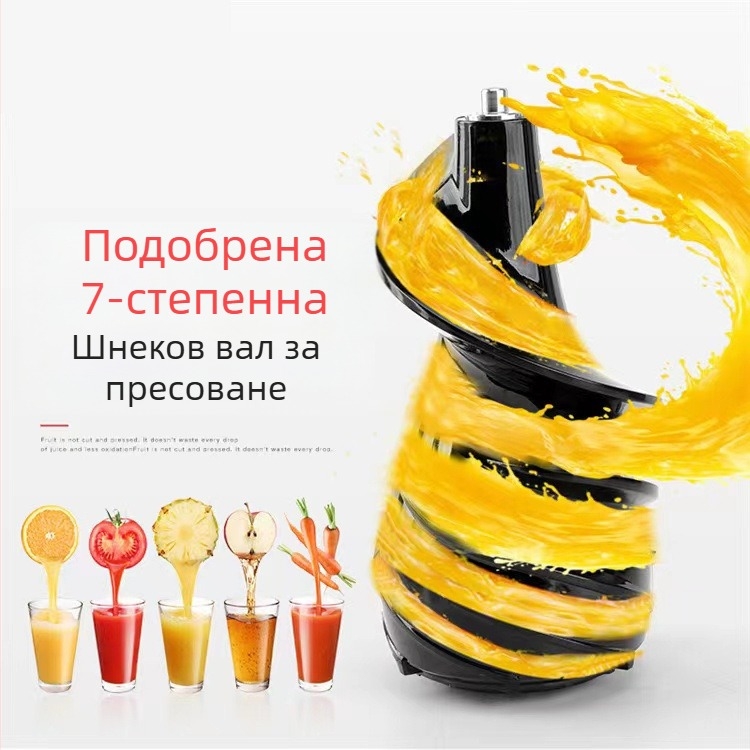 Домашна сокоизстисквачка – 200W или по-малко, 300 ml капацитет, пулп кутия 0.5–1 л, максимален изход на сок 400 ml, функции: соево мляко, мляно месо, сладолед, млечни коктейли