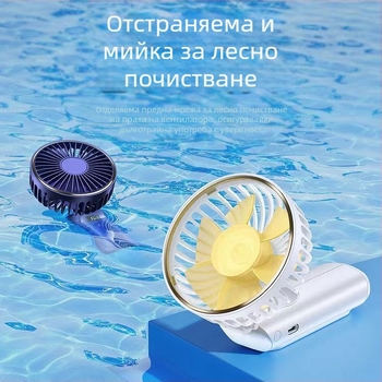Ръчен USB вентилатор с сгъваем дизайн за носене около врата – 7 лопатки, безчетков мотор, вградена батерия 2000–4000 мАч, 5V, 3W, 6 скорости
