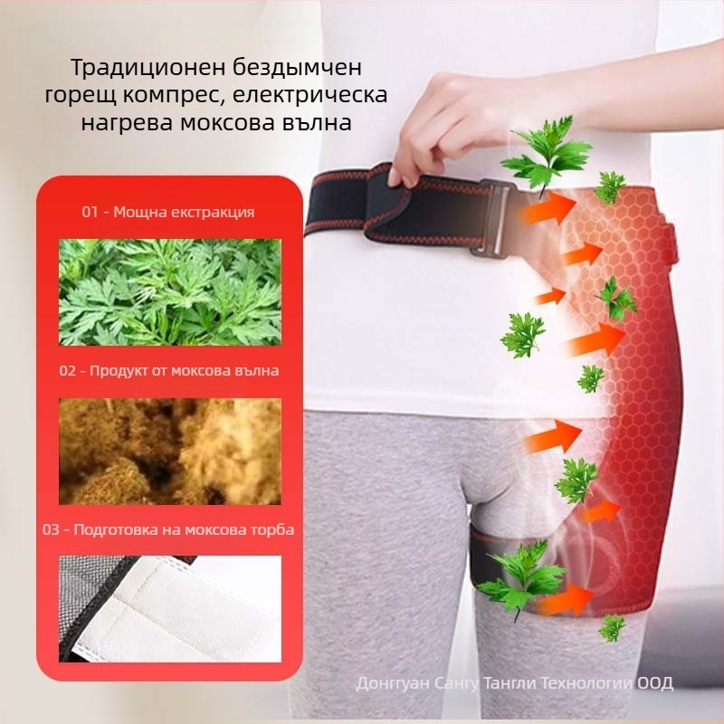 Уред за физиотерапия на тазобедрената става за следоперативна рехабилитация — инфрачервена терапия, нагряващ масаж, моксотерапия, USB/AC захранване, механично управление