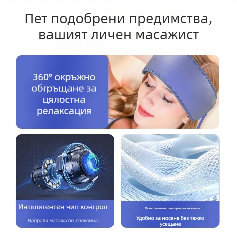 Jacqui масажор за глава 678 USB захранване, управление с бутон, 4 скорости, топъл компрес