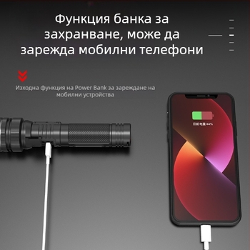 Ръчен LED фенер с регулируем фокус, 10W LED, 800 lm, дигитален дисплей, батерия 18650