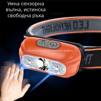 LED челна лампа за глава, 5W, ABS корпус, 800 mAh батерия, презареждаща, ръчно задвижване, обхват до 500 m