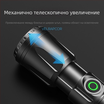 Многофункционален външен фенер с кука, ръчно задвижване за презареждане, LED COB странично осветление и цифров дисплей за мощността