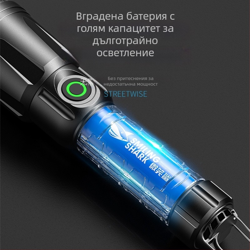 Многофункционален външен фенер с кука, ръчно задвижване за презареждане, LED COB странично осветление и цифров дисплей за мощността