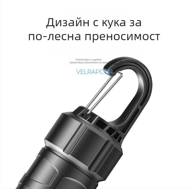 Многофункционален външен фенер с кука, ръчно задвижване за презареждане, LED COB странично осветление и цифров дисплей за мощността