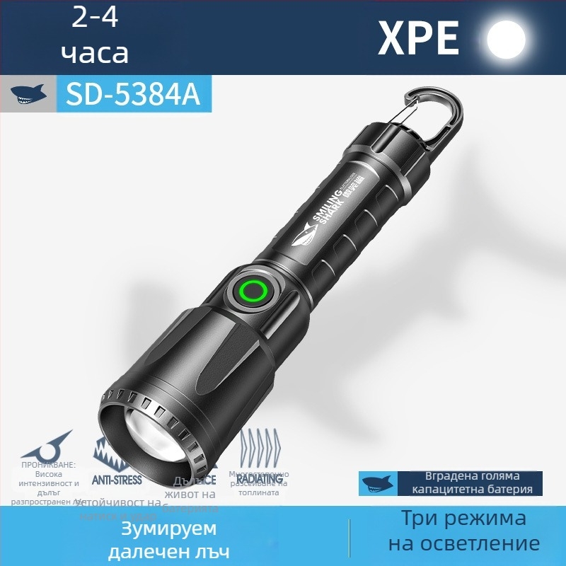 Многофункционален външен фенер с кука, ръчно задвижване за презареждане, LED COB странично осветление и цифров дисплей за мощността