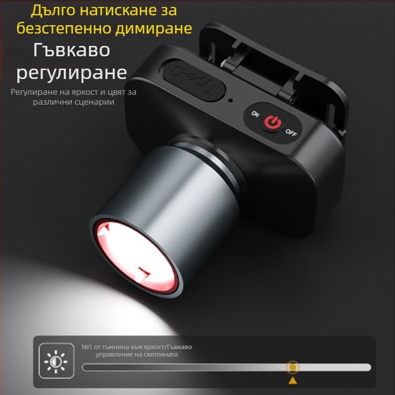 LED челник за глава, 10W, USB зареждане, 800mAh, за къмпинг и риболов
