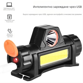 Челник с магнитен COB двойно LED осветление, презареждаем, 10W, 1200 mAh, обхват 100–200 м