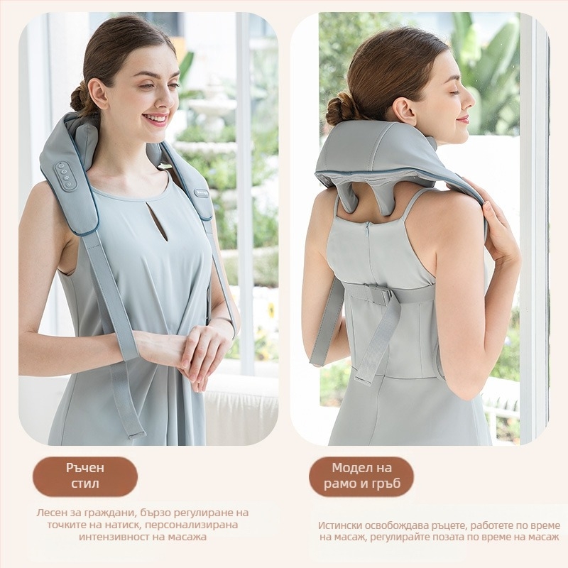 Масажор за врата и рамена — месене с 6 глави, топъл компрес и инфрачервена терапия, USB захранване (OS-1219)