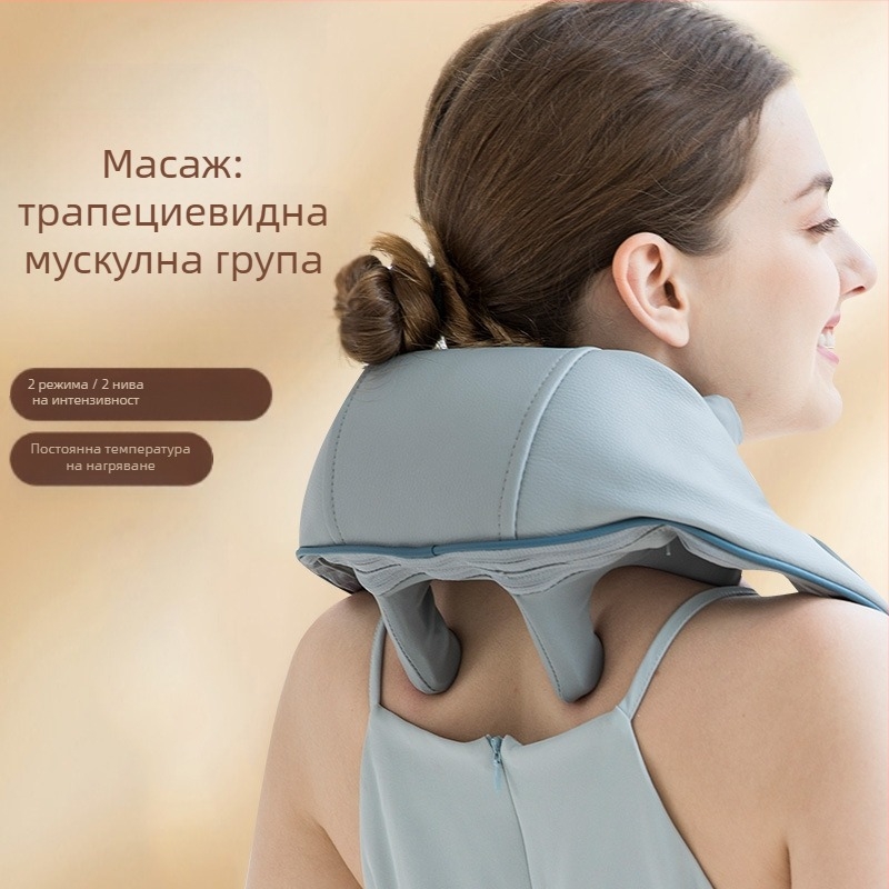 Масажор за врата и рамена — месене с 6 глави, топъл компрес и инфрачервена терапия, USB захранване (OS-1219)