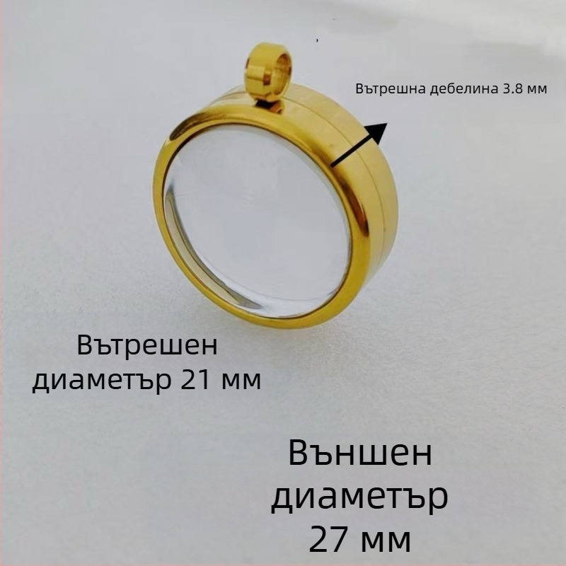 Неръждаемо стоманено геометрично колие с прозрачен изпъкнал корпус за минерални кристали, електроплакиран финиш, не избледнява