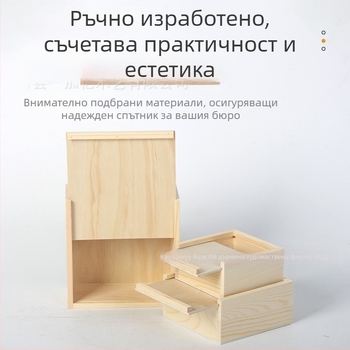 Квадратна дървена кутия за бижута и часовници с издърпващ се капак – естествено дърво, възможност за печат на лого